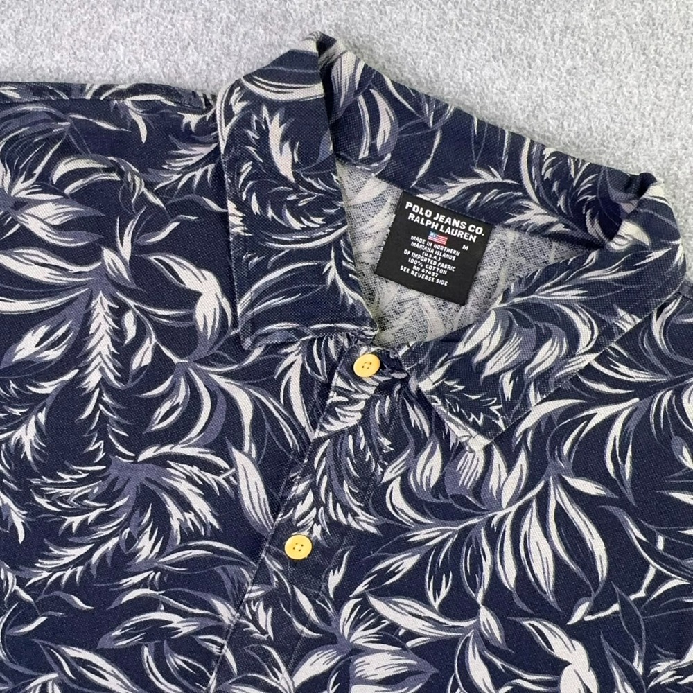 VTG Polo Jeans Co Ralph Lauren Hawaiian Shirt Mens M Navy Floral Tropical Camp
